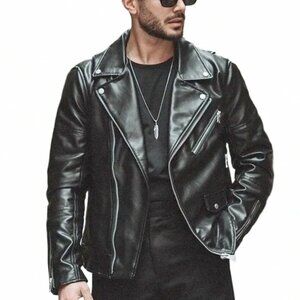 PROTECH black biker motorcycle leather jacket James dean Harley Davidson